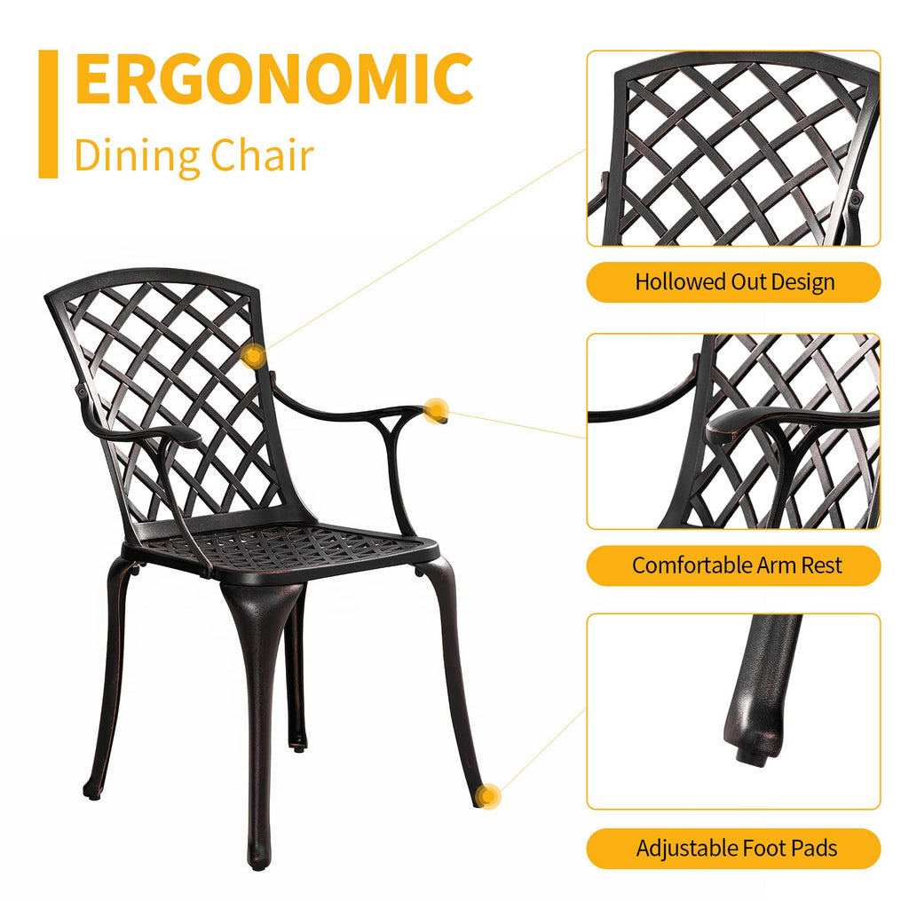 Patio Dining Chair Set 2, Aluminum Outdoor Bistro Chairs Bronze
