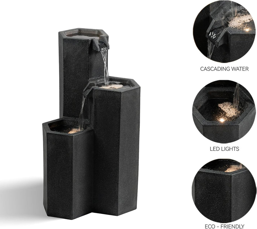 27.95“” H 3-Tiers Cascading Outdoor Water Fountain Made with Eco-Friendly Recyclable Materials, Polyethylene