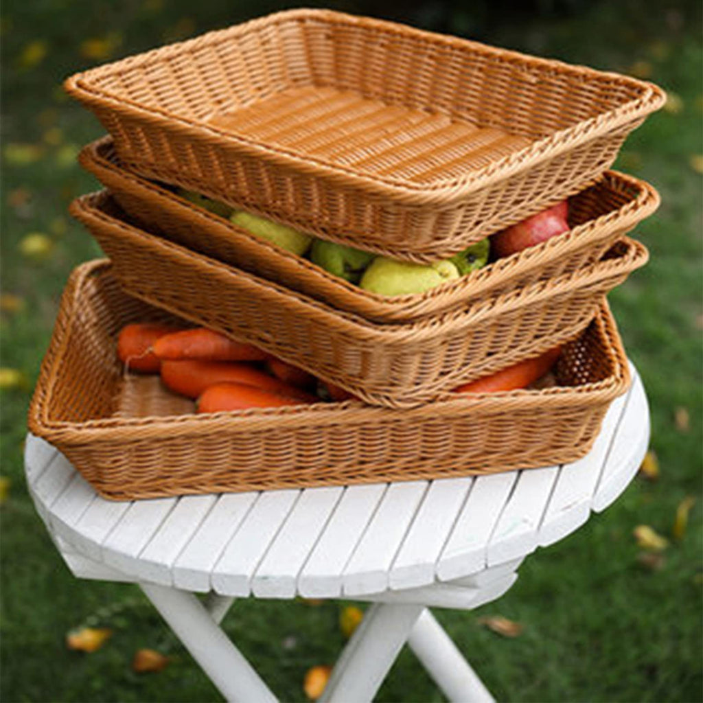 3 Pack Imitation Rattan Woven Bread Baskets, 11.8 x 7.8 Inch Plastic Wicker Fruit Baskets for Food Serving