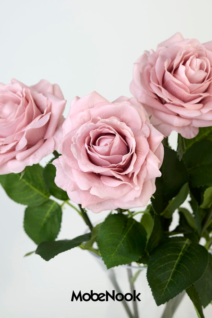 Real Touch Artificial Roses, 6 Stems Faux Flowers (Cream Pink)
