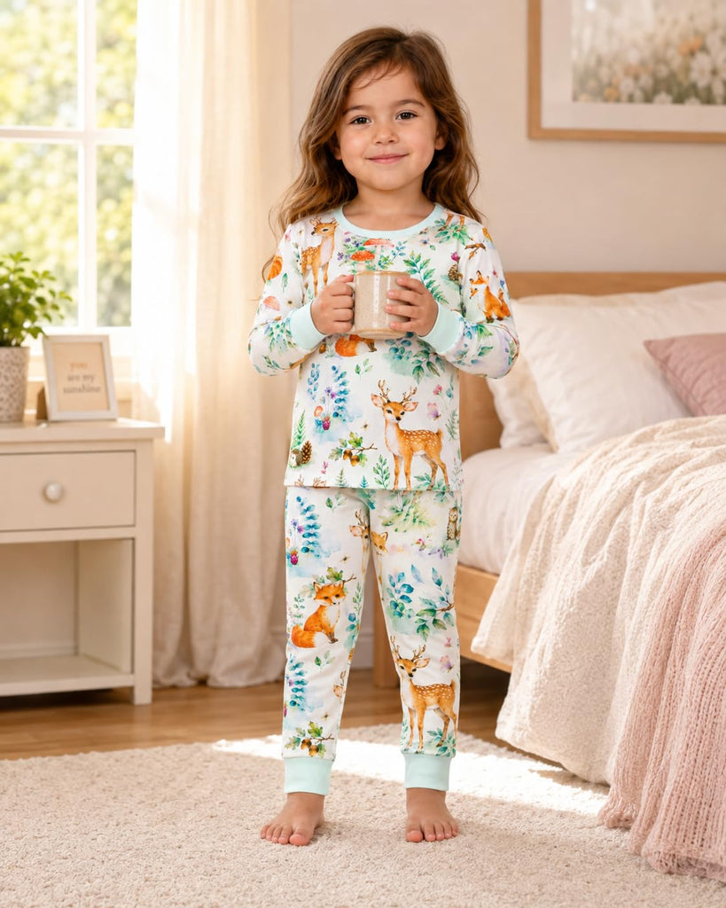Baby Rayon of Bamboo Pajama Set Woodland Animal Print Green
