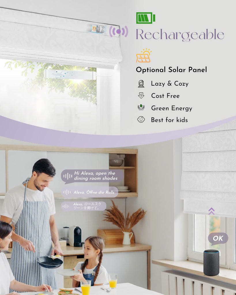 Smart Roman Shades Compatible with Alexa Google Rechargeable Motorized Blinds with Remote Light Filtering Roman