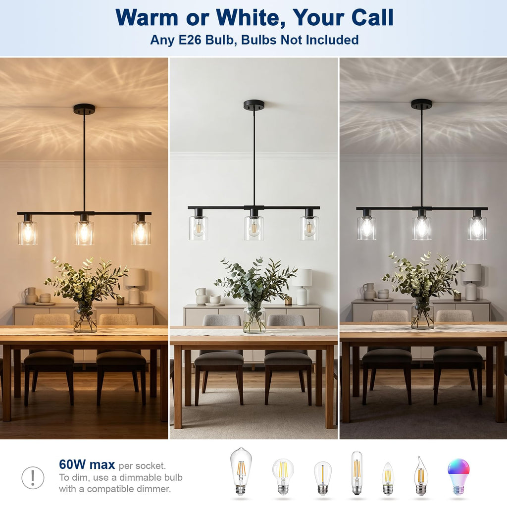 Pendant Lights Kitchen Island, Glass Linear Hanging Fixture