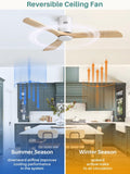 52 Inch Solid Wood Ceiling Fan Without Lights Flush Mount Ceiling Fans with Remote Control