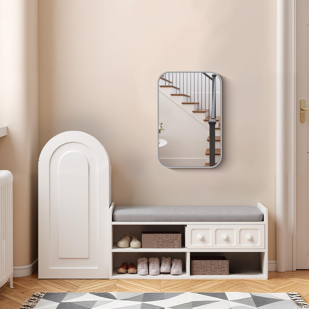Bathroom Mirror for Over Sink 16x24 Inch Silver, Rectanglar Wall Mirror with Metal Frame, Rounded Corners Decor