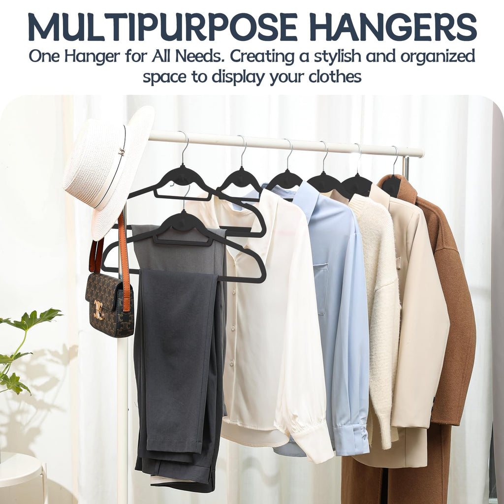 Velvet Stackable Hangers 50 Pack Space Saving Cascading Hook Black