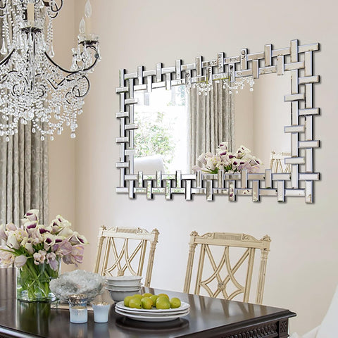 Decorative Mirrors for Wall, 47''x24'' Large Living Room Mirror with Beveled Glass Frame, Rectangle Accent Mirror