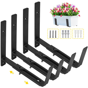 Window Box Brackets, 4 Pack Adjustable Heavy Duty Wall Mount Flower Box Holder (6 to 12 in), with 70lbs Capacity