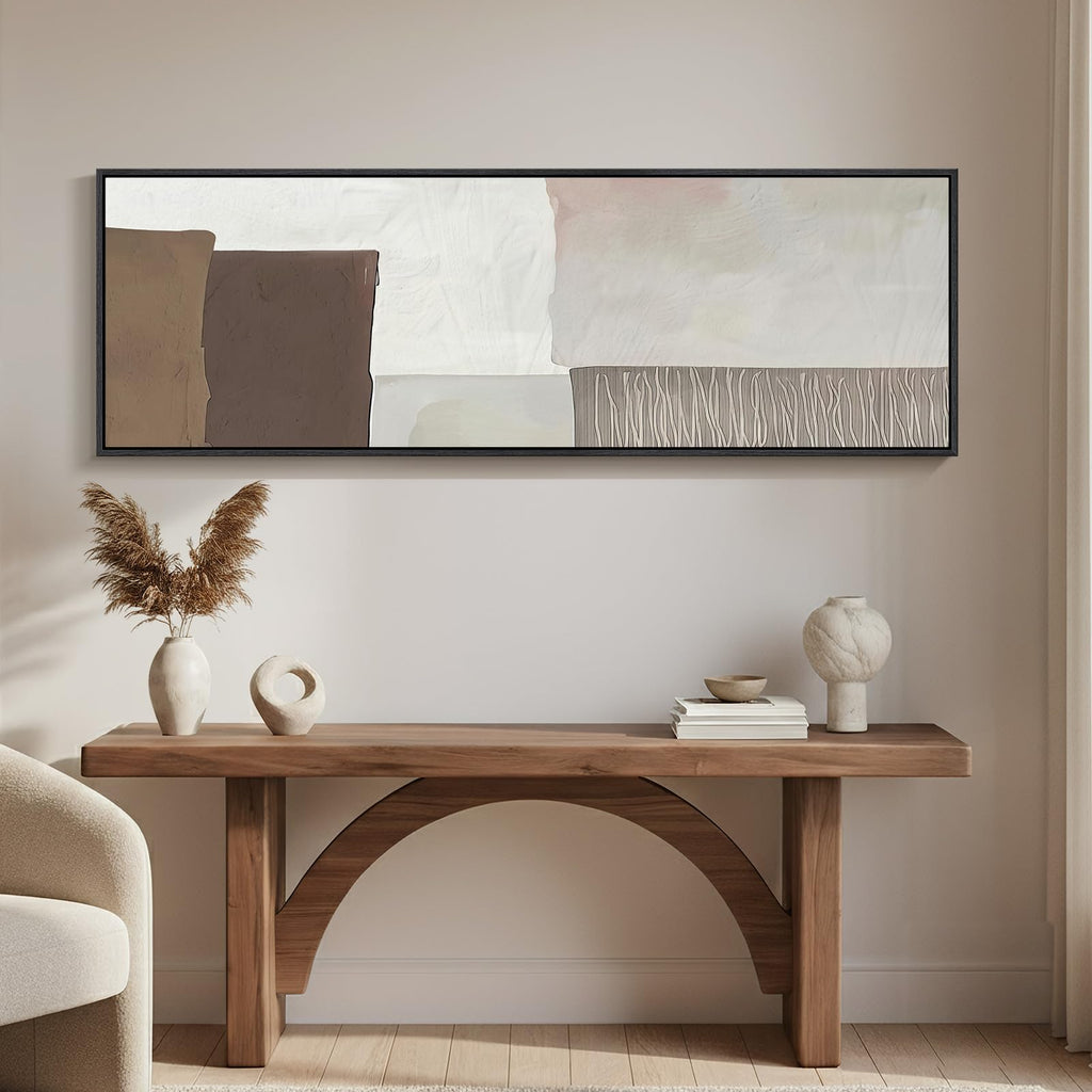 Large Framed Horizontal Narrow Neutral Abstract Wall Art Bedroom, 60x20 In