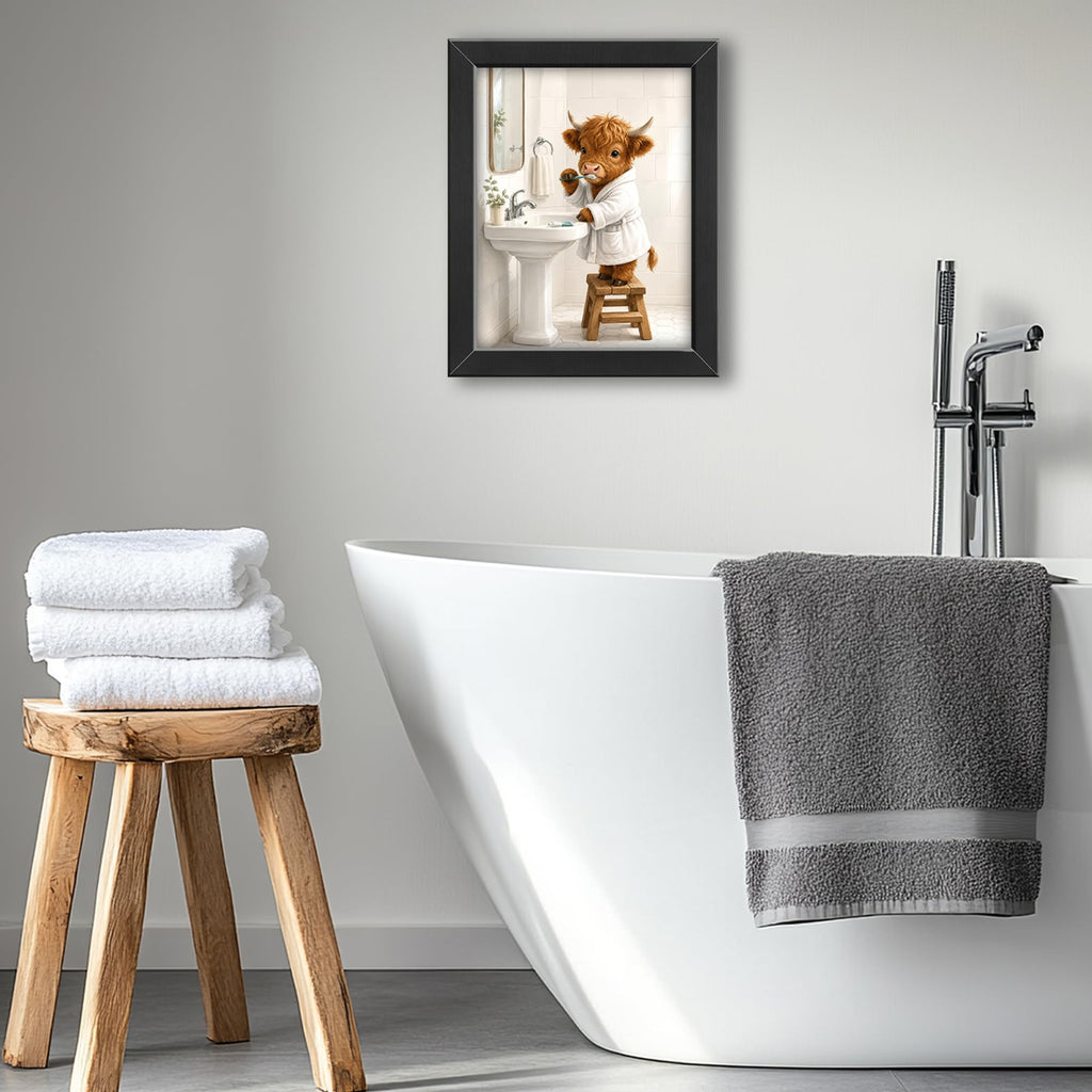 Highland Cow Bathroom Decor Wall Art, Funny Animal Picture 16"x24"