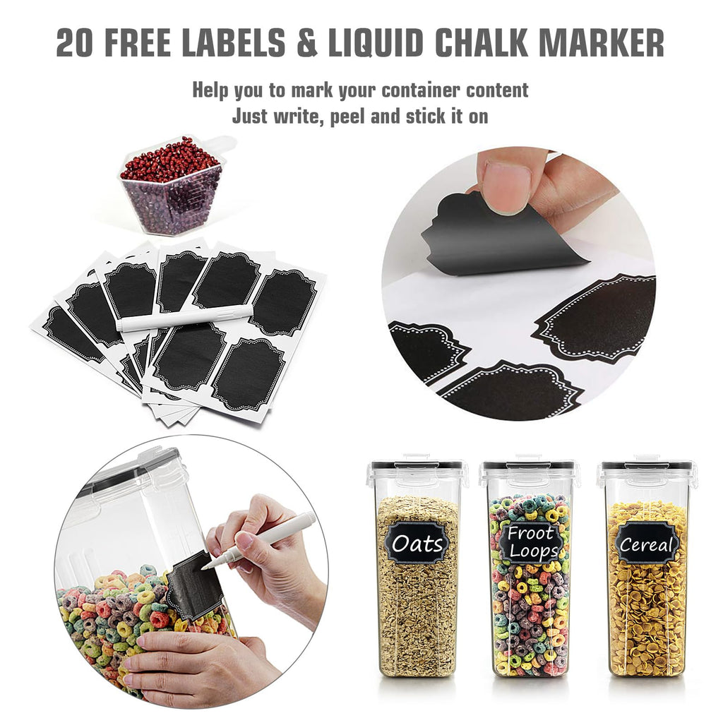 Cereal Storage Containers Set, Large BPA Free Plastic Airtight Food Storage Containers 4L for Flour, Sugar, 6 Piece