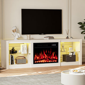 70 Inch Fireplace TV Stand for TVs up to 80 Inch with 23" Electric Fireplace, Modern Entertainment Center with Glass