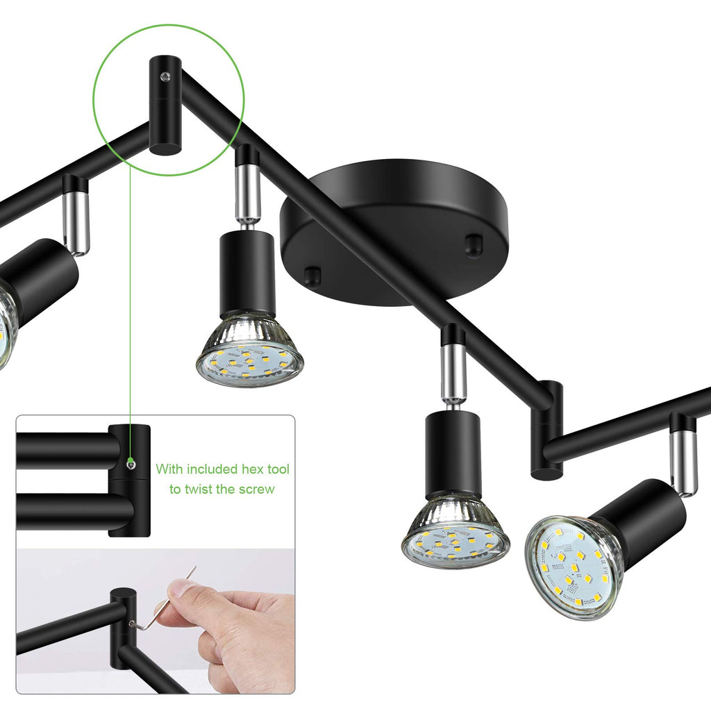LED 6 Light Track Lighting Kit, 46.5'' Black 6 Way Ceiling Spot Lighting, Flexibly Rotatable Head, Track Light