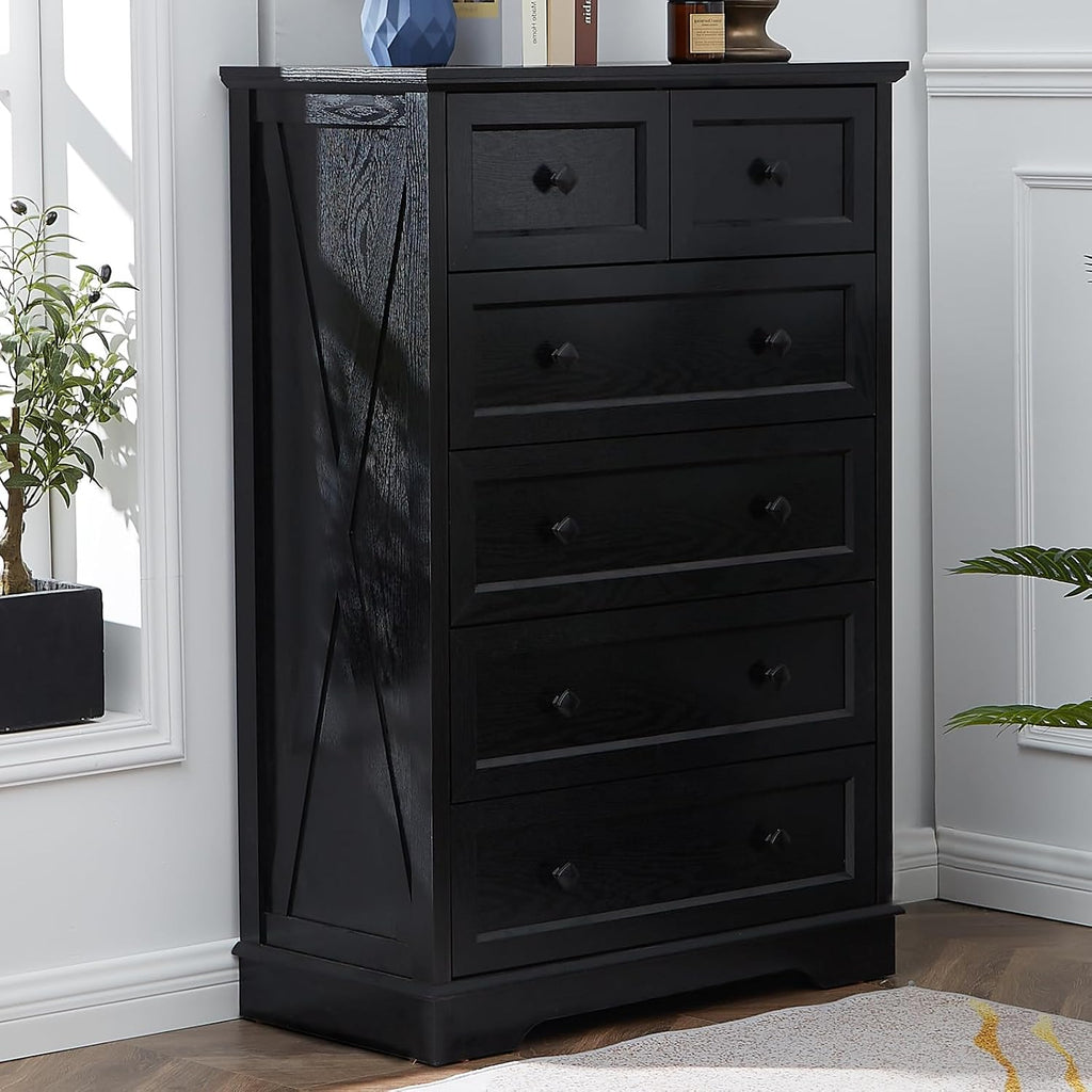 Farmhouse 6 Drawer Dresser, Dressers Chest of Drawer Organizer Storage, 48 Inch Tall Dresser, Wood Dressers Storage