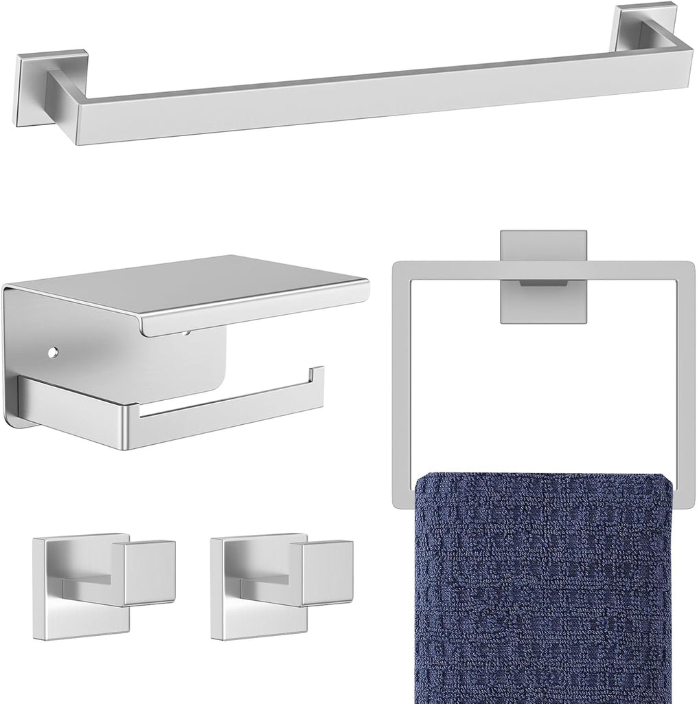 5-Pieces Brushed Nickel Bathroom Hardware Accessories Set,16 Inch Towel Bar Set,Stainless Steel Bathroom Hardware Set