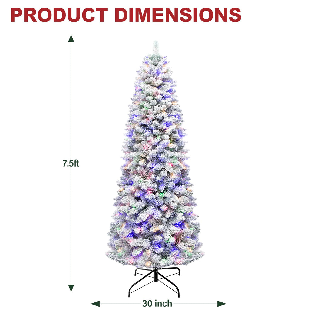 7.5ft Prelit Slim Flocked Christmas Tree with 240 Multicolor LEDs