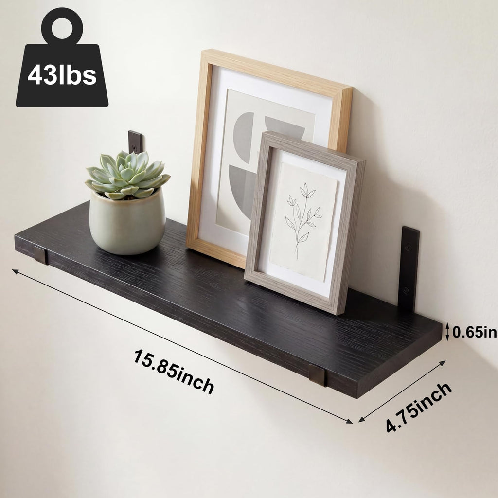 Floating Shelves for Wall, Wood, Set of 5, Width 4.75 Inches, Black
