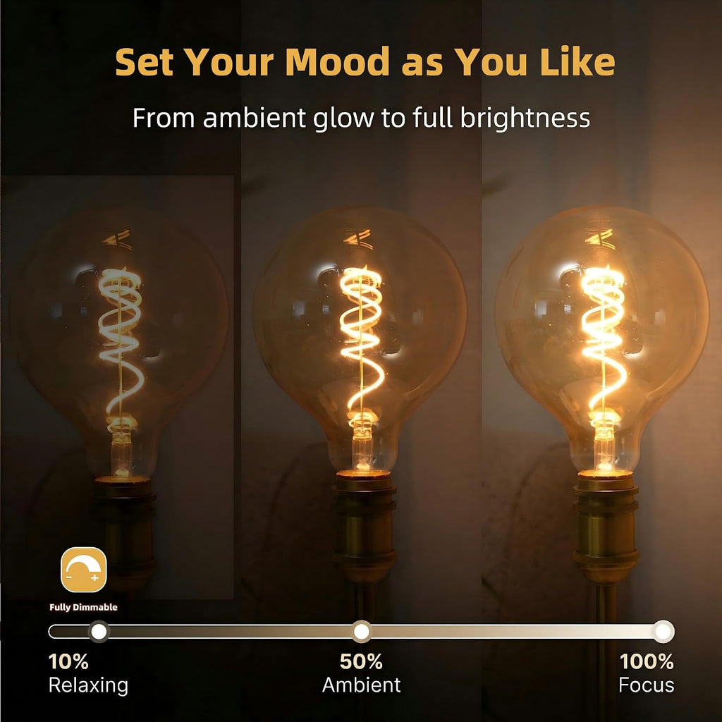 Large Vintage LED Edison Bulb,6W 2200K Amber Dimmable,E26 1PK
