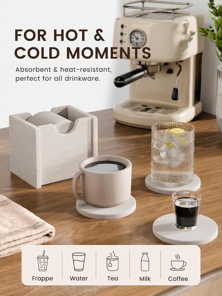 Felt Coasters with Holder for Drinks, Oatmeal - Set of 8