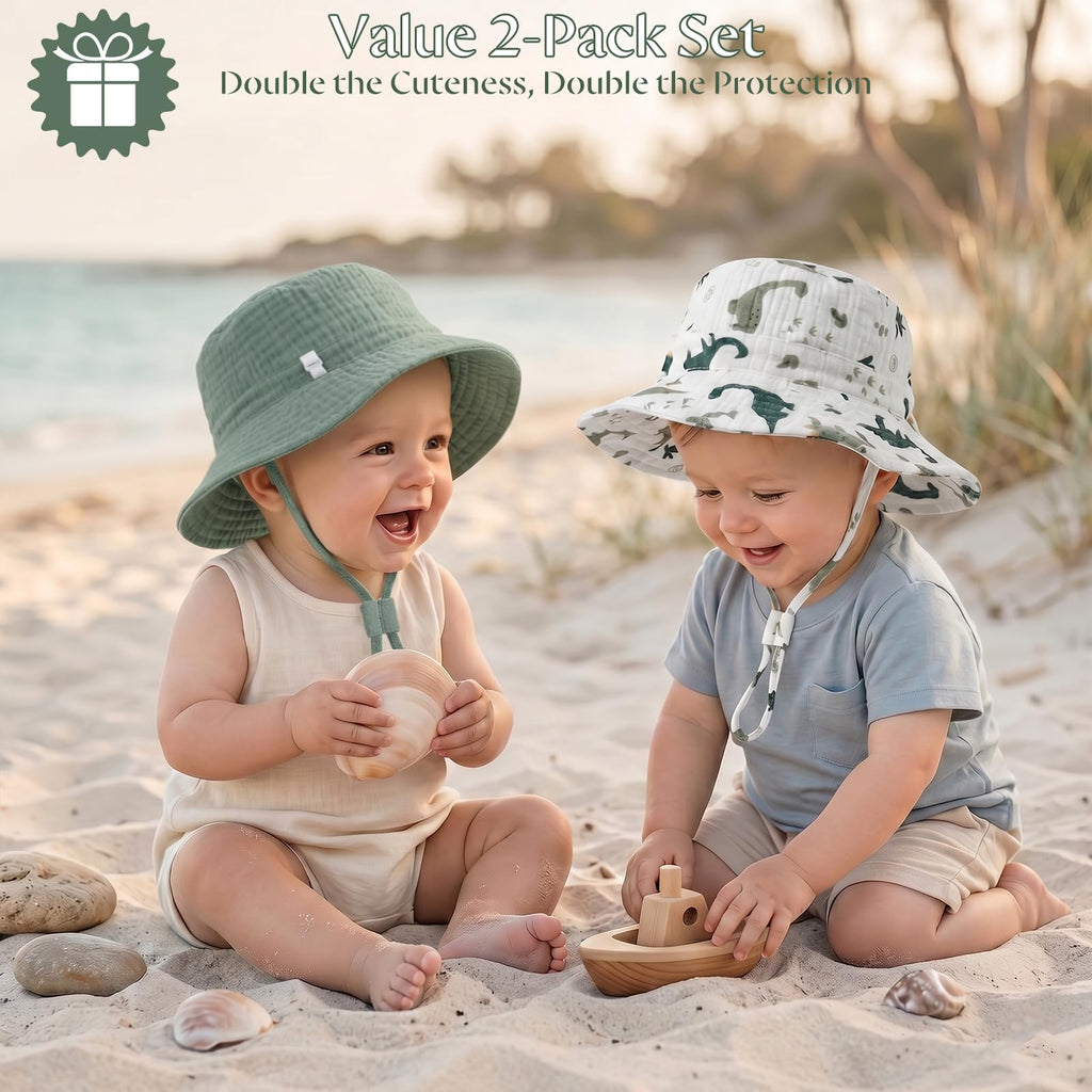 2 Pack Newborn Baby Sun Hat Breathable Muslin Cotton Cap