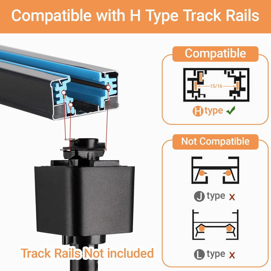 H Track Lighting Heads, Black Track Lighting Fixtures Ceiling with Seeded Glass Shade, H Type Track Lighting