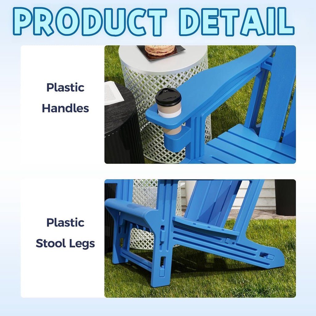 Adirondack Chair Set of 2, All Weather Plastic Adirondack Chairs, Fire Pit Chairs with Cup Holder, Outdoor Lawn Chair