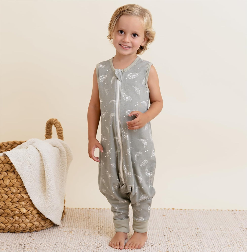 1.0 Tog 100% Organic Cotton Baby Sleeping Bag with Feet Toddler Sleep Sack with Legs Sleeveless Wearable Blanket(1.0