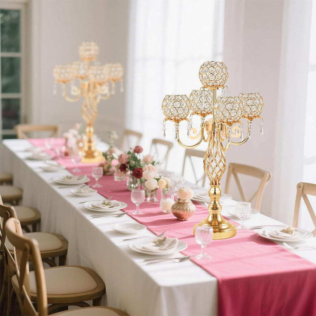 5-Arm Crystal Candelabra Centerpiece 23.2" Tall - Elegant Candle Holder Stand with Crystal Bowl, Chic Table Decor for