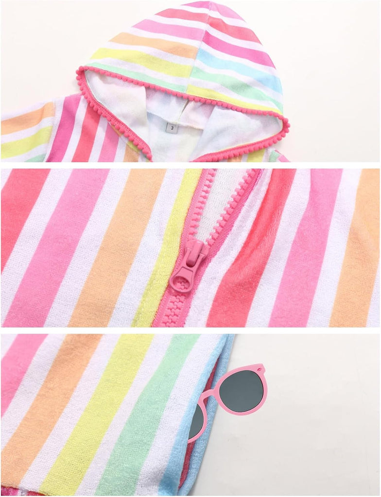 Girls Swim Cover Up Kids Long Sleeve Swimsuit Coverup Terry Beach Pool Clothes with Sunglasses