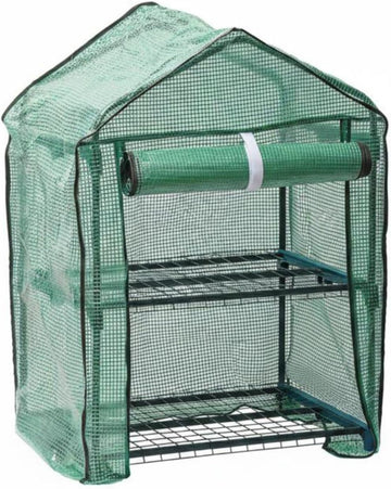Greenhouse Shelter Mini Greenhouse Plant Shelter Garden Cover Balcony Tent Two Shelves PE Cover and Metal Frame Help