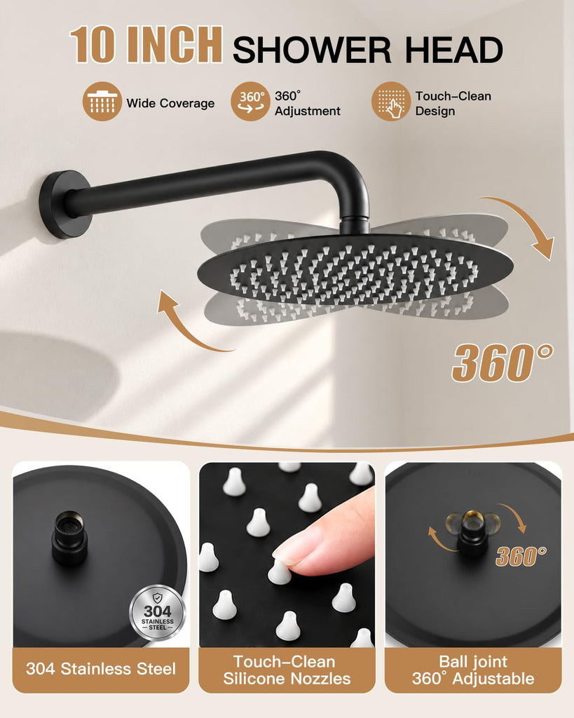 Shower Faucet Set with Rough-in Valve Trim Kit,Matte Black