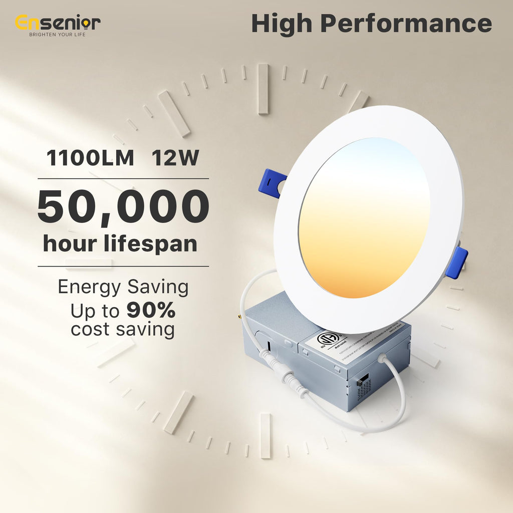 12 Pack 5 Inch LED Recessed Ceiling Light, 5CCT, 1100LM 12W 120V