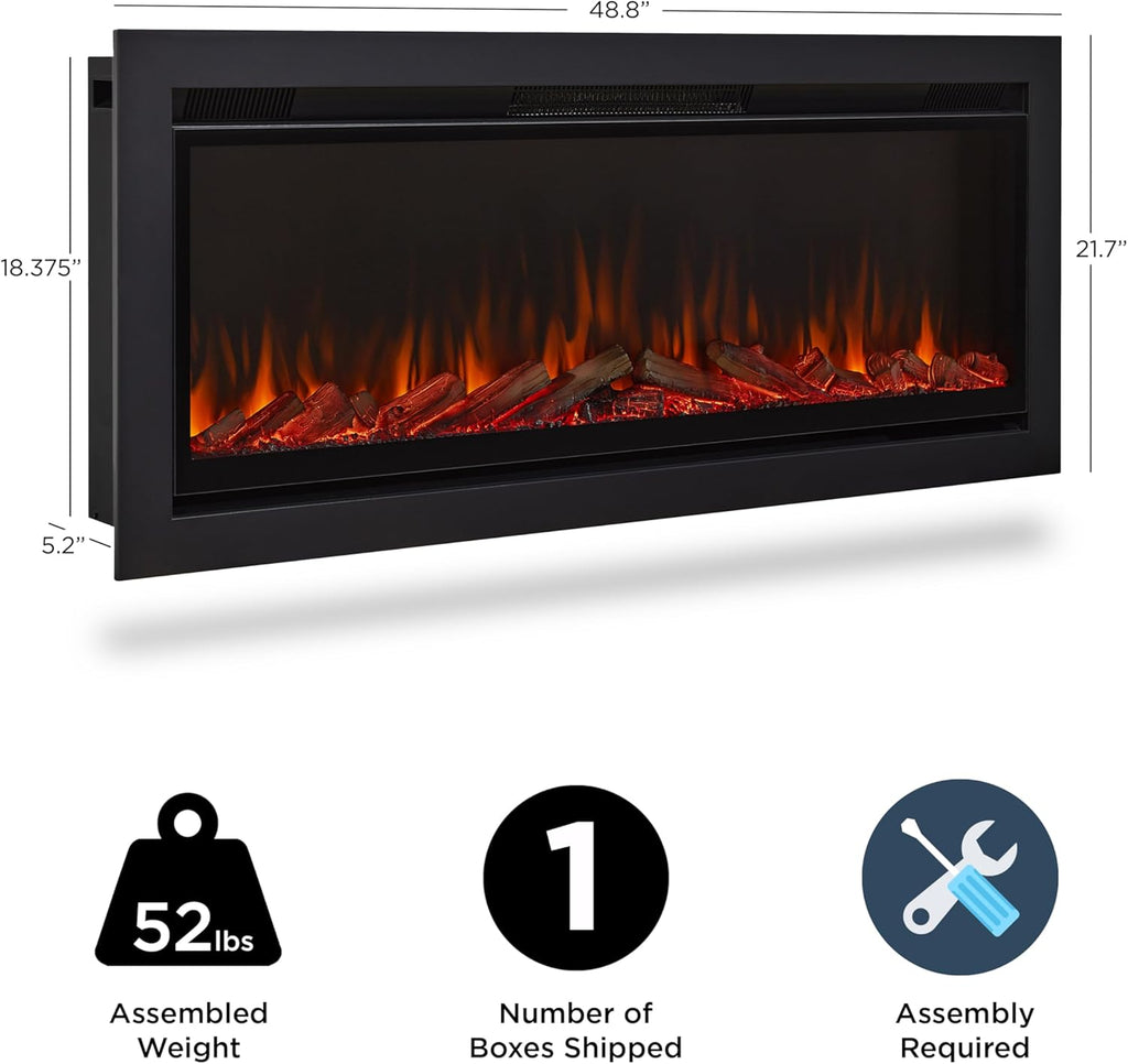 49" Wall-Mount or Recessed Electric Fireplace Insert