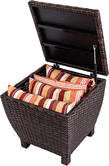 Brown Wicker Storage Box, 13 Gallon Outdoor Deck Bin with Lid