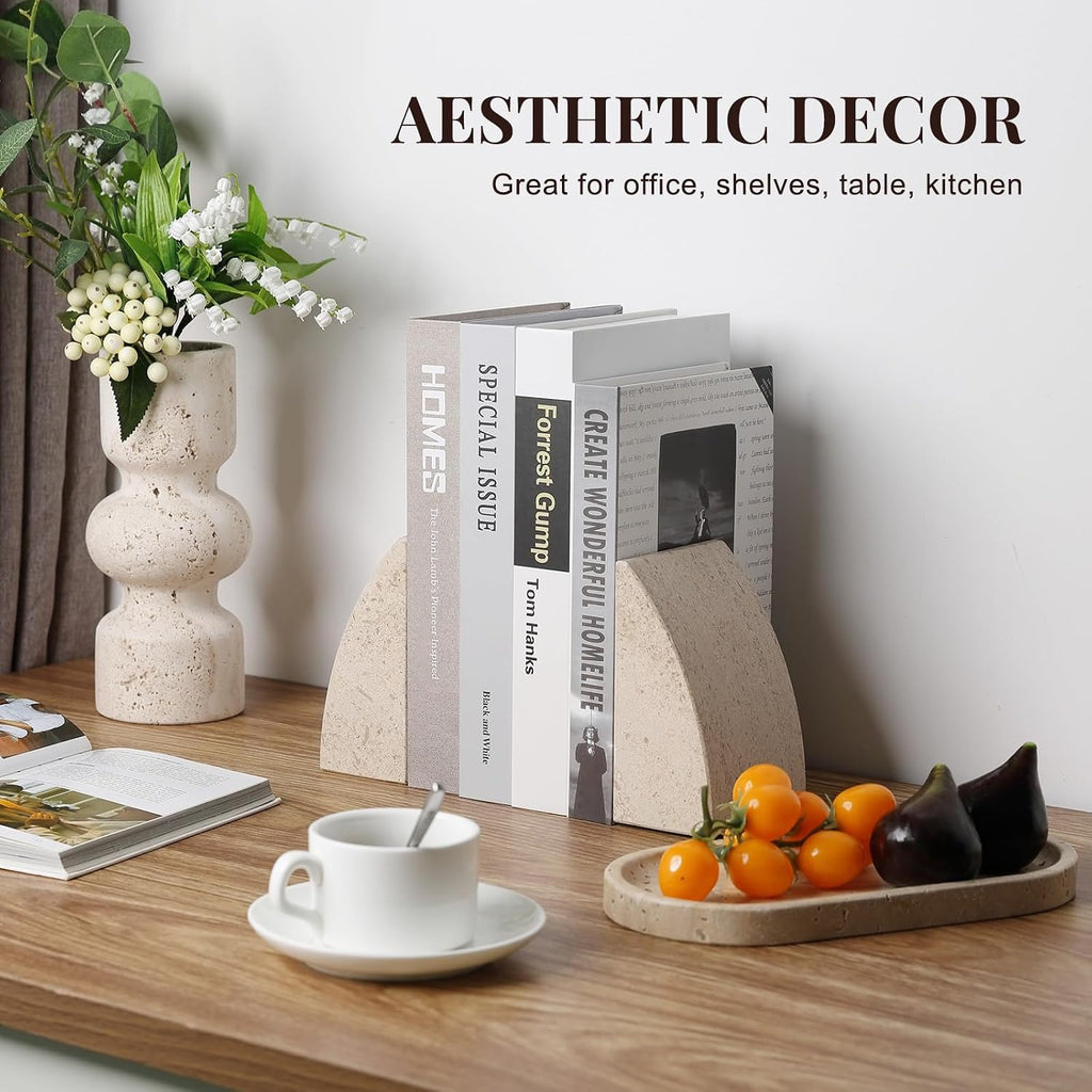 Marble Bookends for Shelves, Large Bookends for Heavy Books, Non-Slip Heavy Duty Book Stopper for CD/Movies