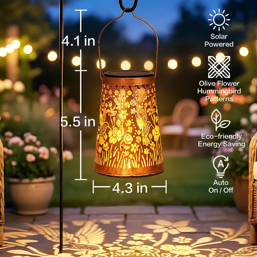 Hummingbird Solar Lanterns, Hanging Garden Lights, 2 Pack, Copper