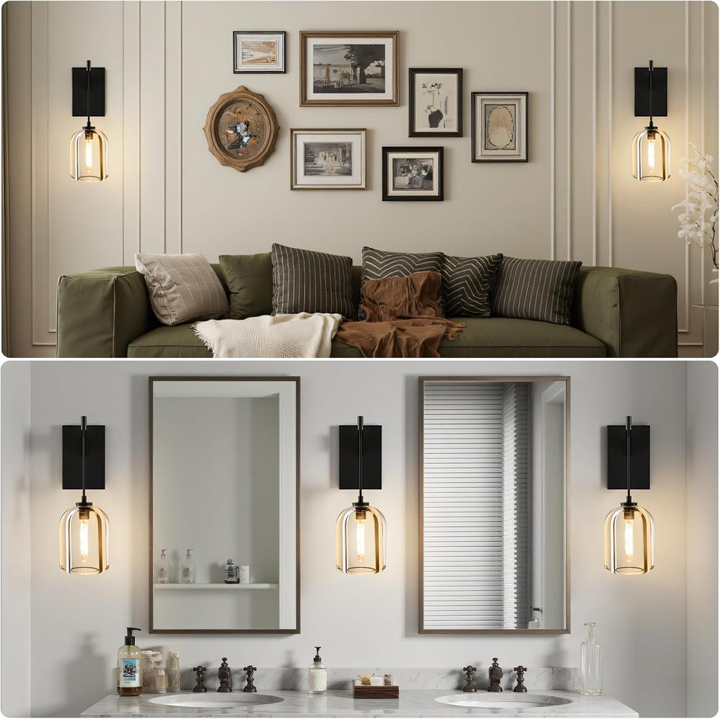 Crystal Brass Hemisphere Wall Sconce - Set of 2 Black Brushed Dimmable Sconces with Bulbs - Modern Hanging Light