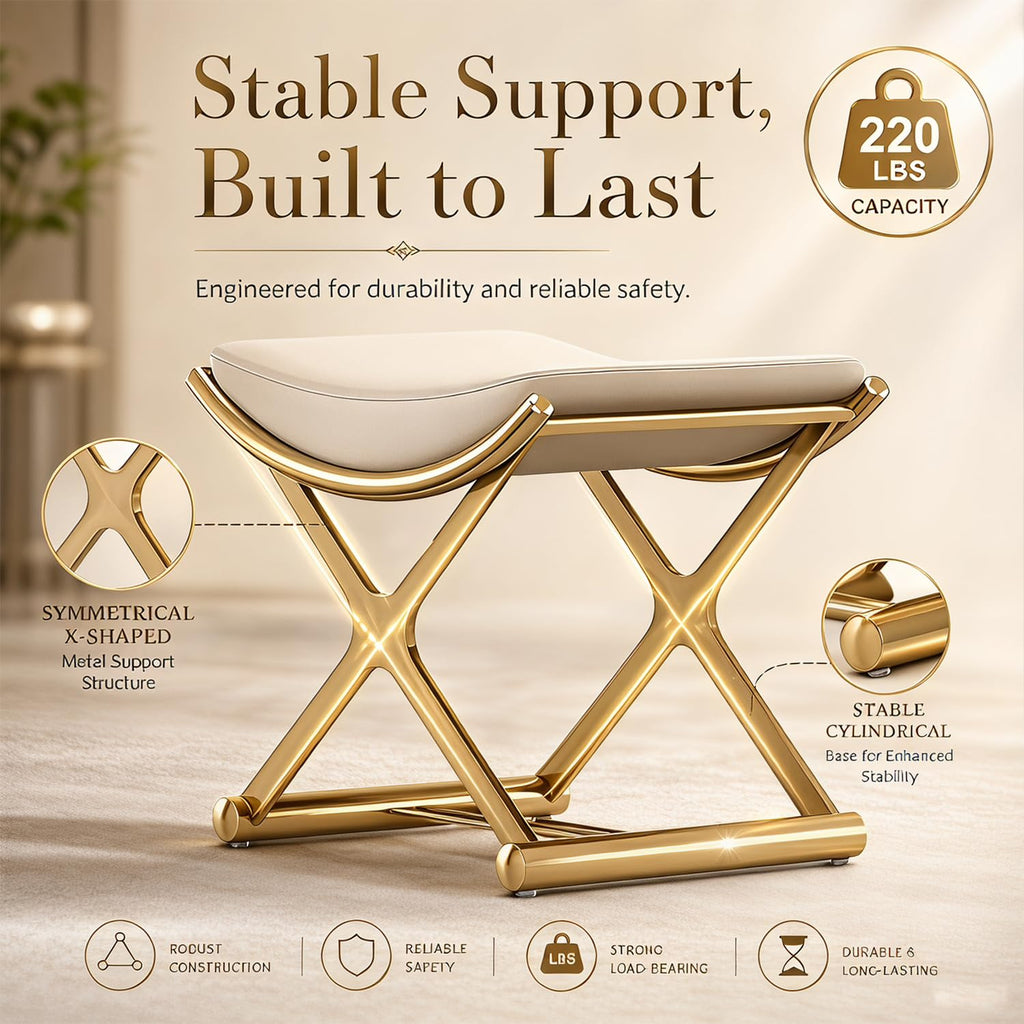 Makeup Vanity Stool Chair - Small Backless Leather Ottoman Bench