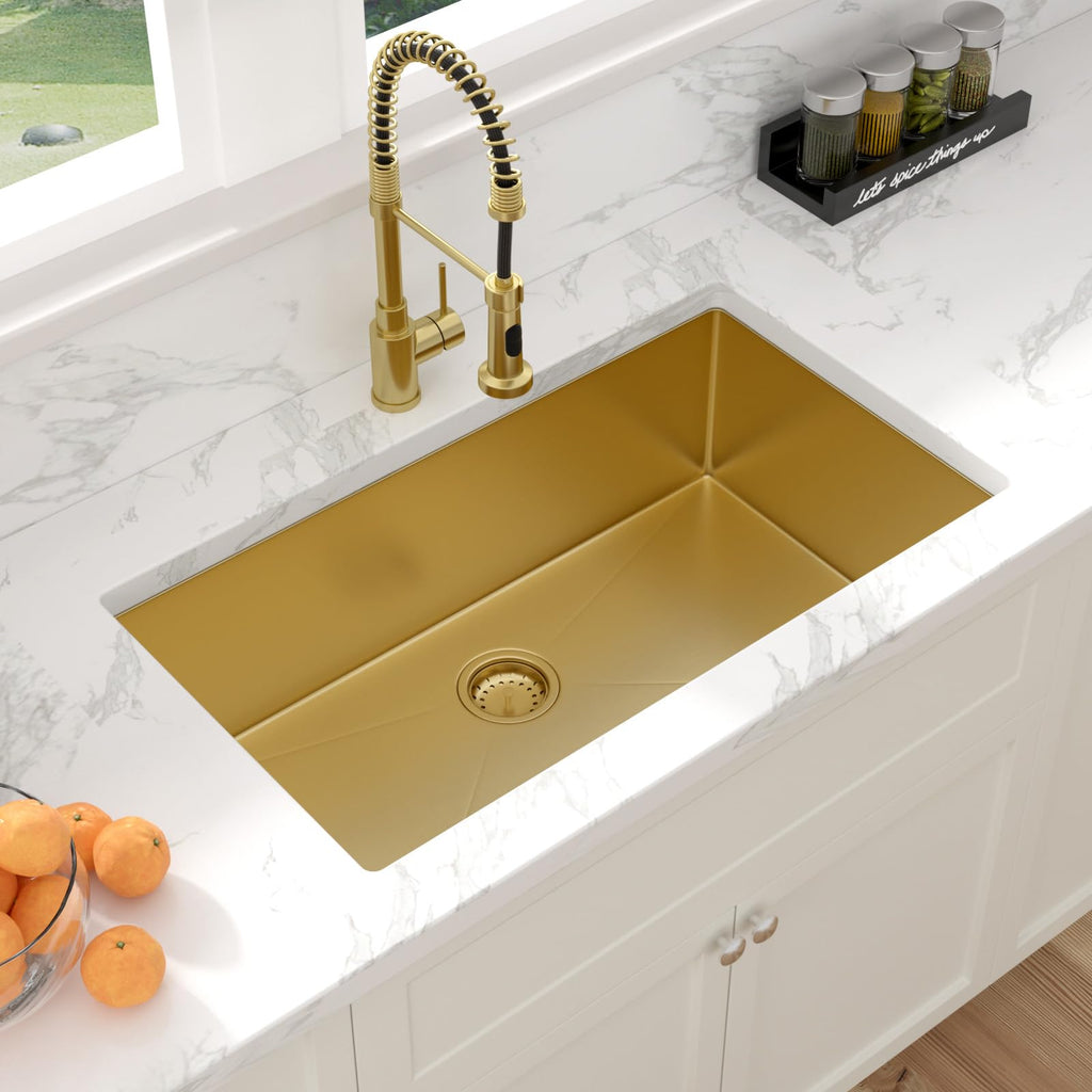 32 Inch Gold Undermount Kitchen Sink - 32 x 19 Inch Kitchen Sink Undermount Gold Stainless Steel Single Bowl