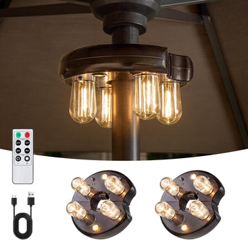 Patio Umbrella Light with Remote Control, Rechargeable Cordless LED Edison Bulbs Pole Light with 10 Brightness L - M6SJ