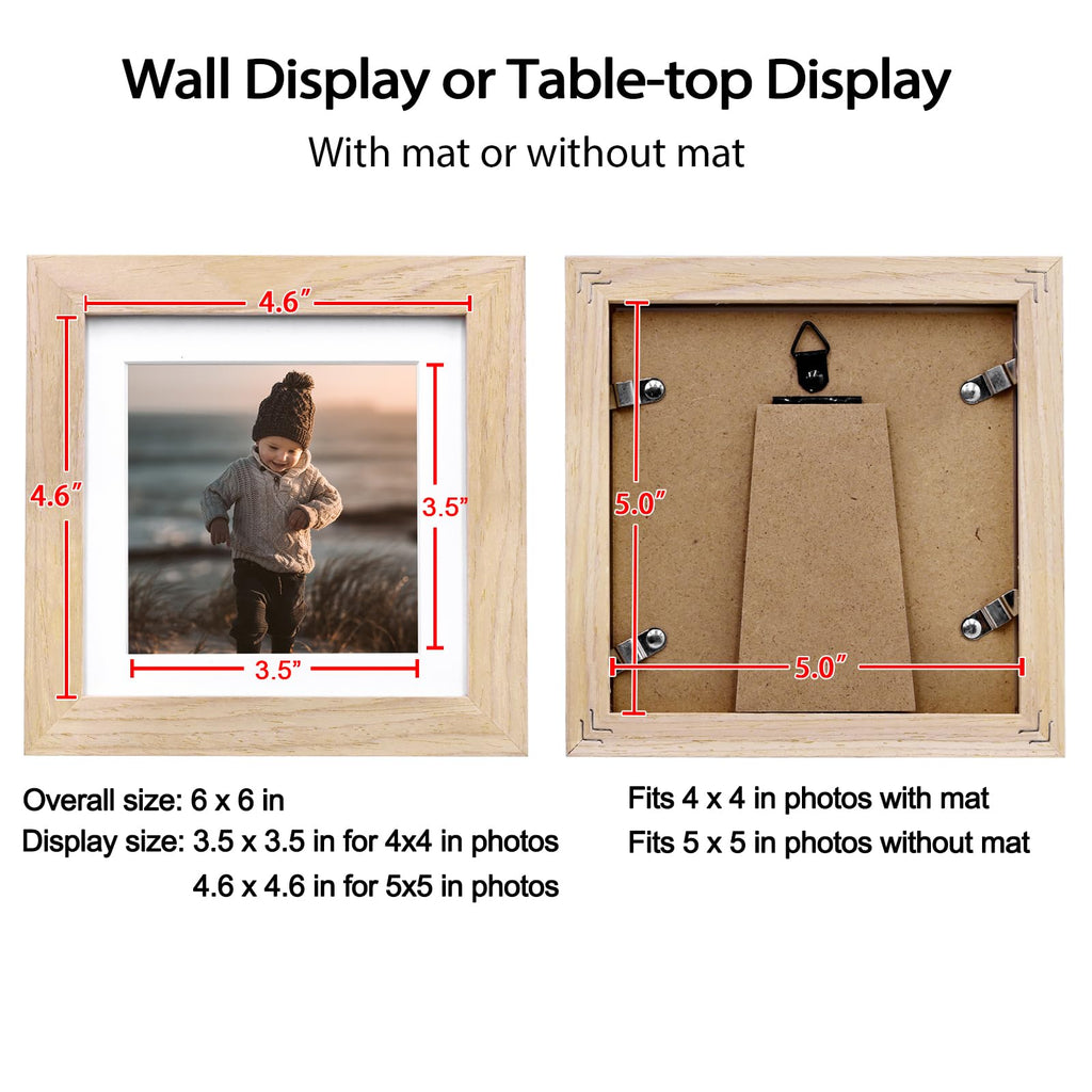 5x5 Picture Frames 4 Pack Natural Solid Wood Square Frames