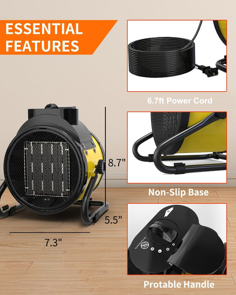 Electric Space Heater - Outdoor Heater with Super Long Cord, Overheat Protection, Heaters Heat Up in 2 Seconds, 3