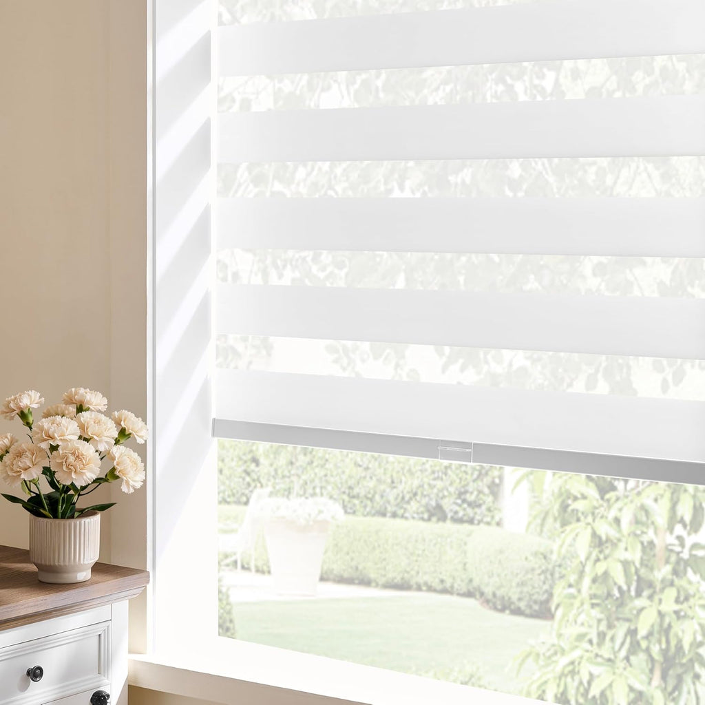Cordless Zebra Blinds for Windows,Free-Stop Pull Down Roller Shades,Dual Layer Privacy for Day and Night,Light