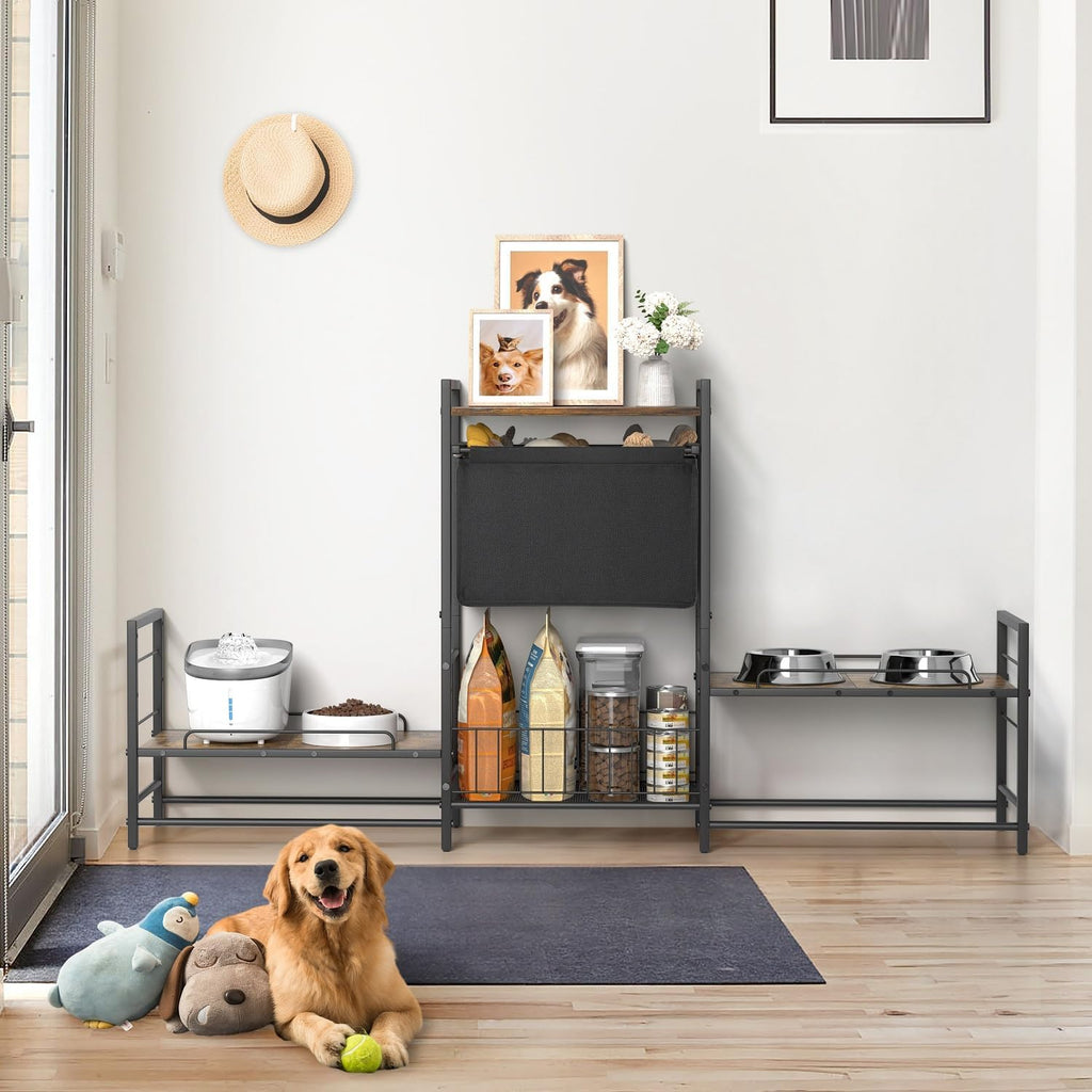 Dog Feeding Station with 2 Elevated Bowl Stands & Large Storage