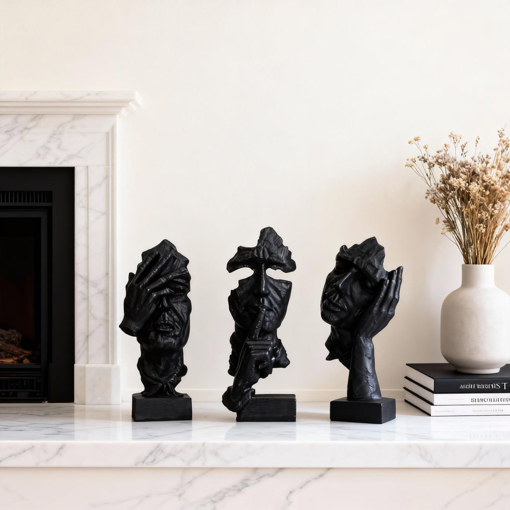 3 Pcs Thinker Statue, Silence is Black Abstract Art Figurine, Modern Home Resin Decorative Objects Decor Bookshelf