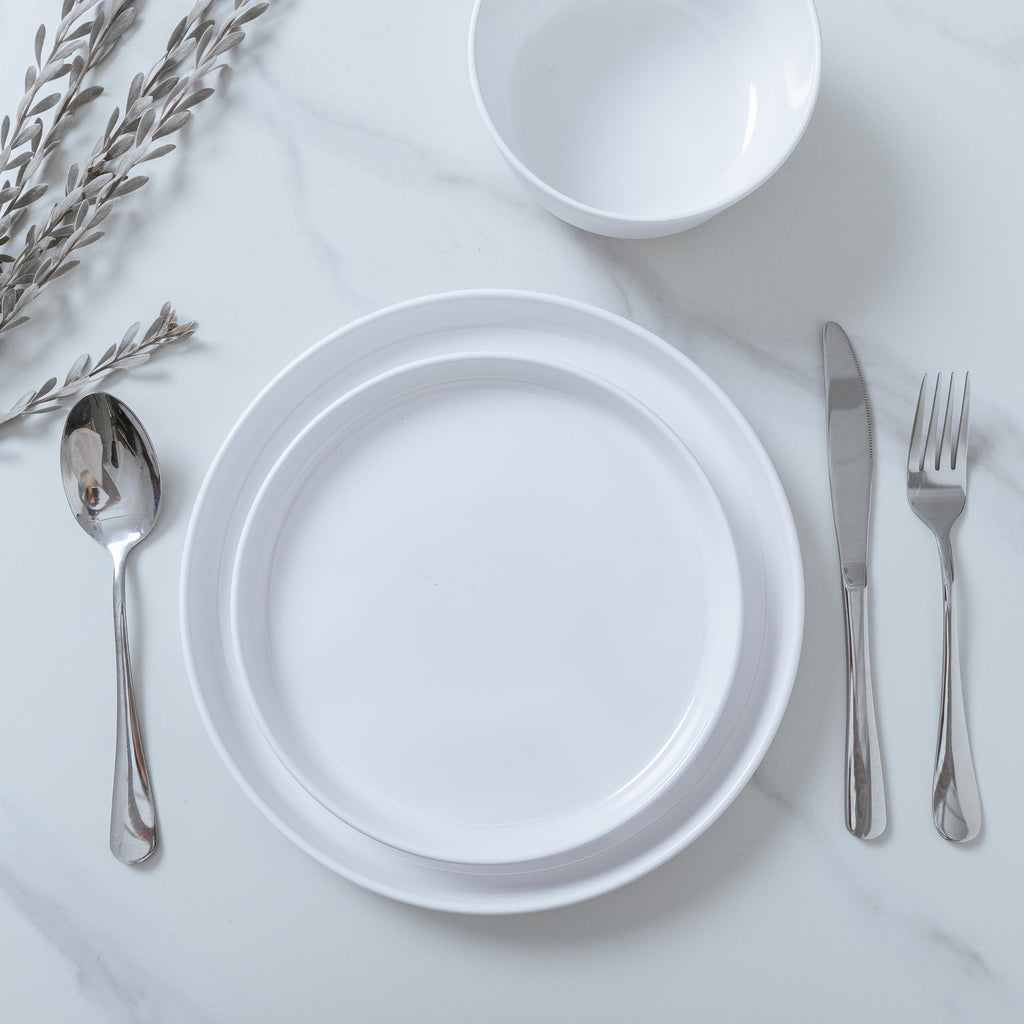 Basic White Melamine Dinnerware Sets, Elegant Unbreakable Dishes Set for 4