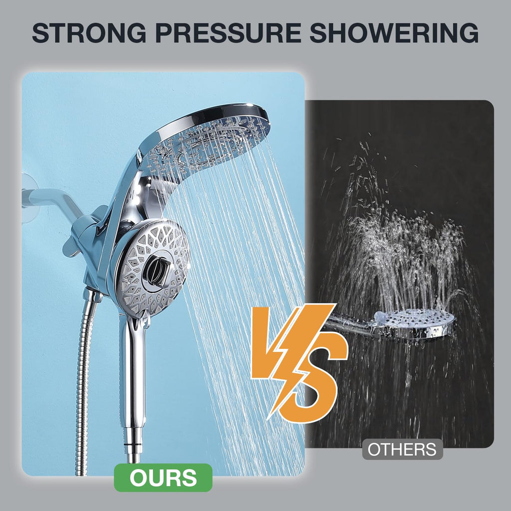 High Pressure Rain Shower Head with Handheld Spray Combo Fixed Showerhead Dual Shower Head Set 10 Sprays Detachable
