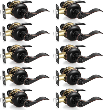 Oil Rubbed Bronze Privacy Door Knobs, Wave Style Keyless Interior Door Handle Bedroom, Heavy Duty Reversible Door