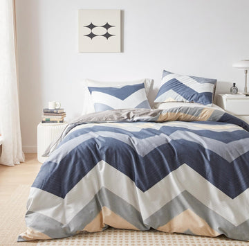 Modern Blue White Striped Duvet Cover 100% Cotton 3 Pcs Set