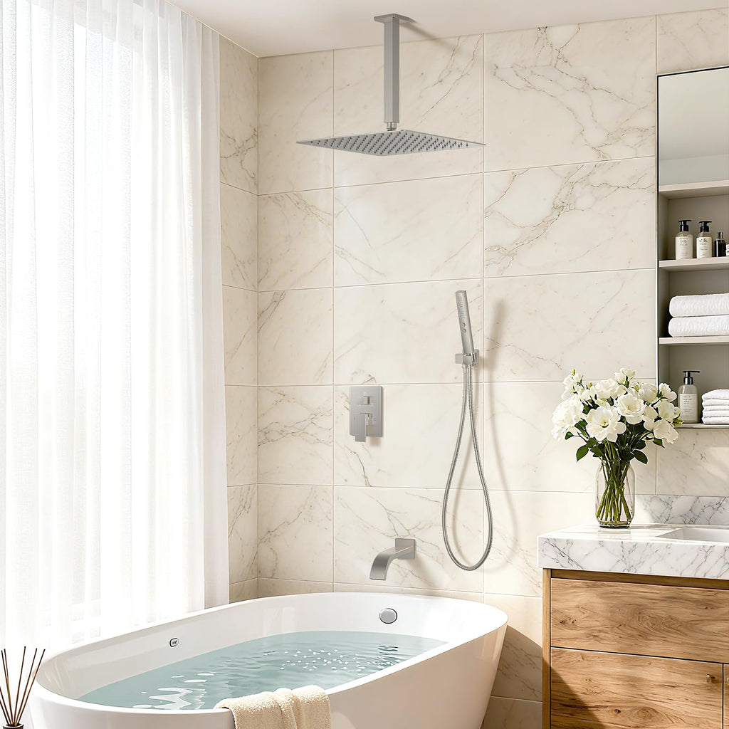 Shower System with Tub Spout, 12" Shower Head Bathtub Faucet Set